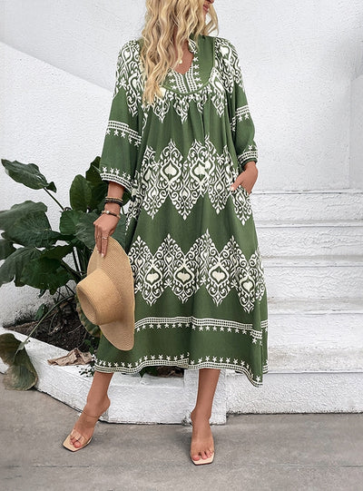 Ethnic Geometric Print Loose Dress