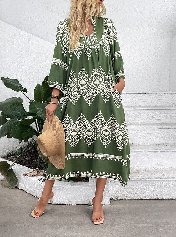 Ethnic Geometric Print Loose Dress