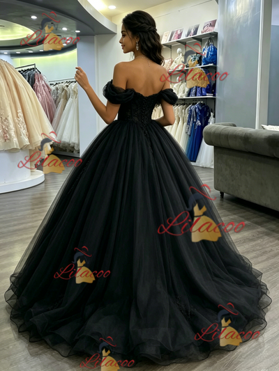 Black Tulle Off the Shoulder Quinceanera Dress