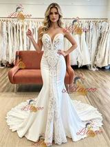 White Mermaid Strapless Appliques Wedding Dress