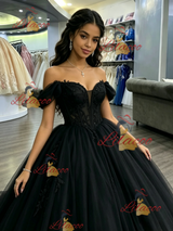 Black Tulle Off the Shoulder Quinceanera Dress