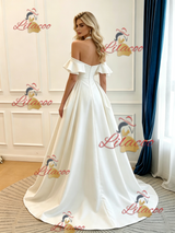 Ivory Satin Halter Pleats Wedding Dress