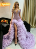 Purple Mermaid Short Sleeve Beading Prom Dress