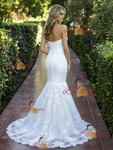 White Mermaid Lace Strapless Wedding Dress