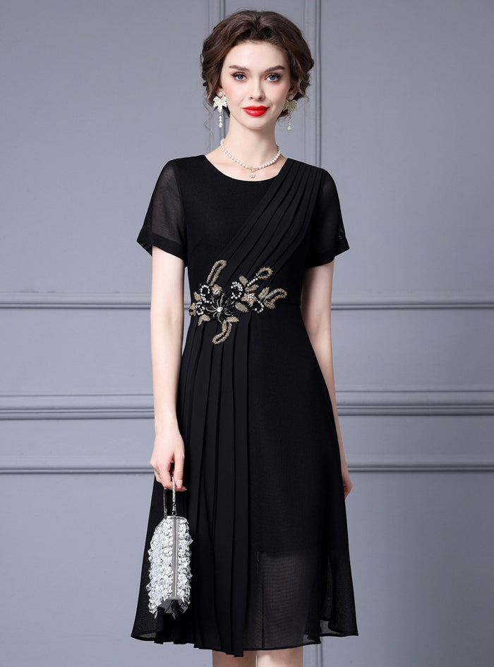 Black Short Sleeve Chiffon Mother Of The Bride Dress