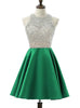 Green Satin Backless Beading Homecoming Dress