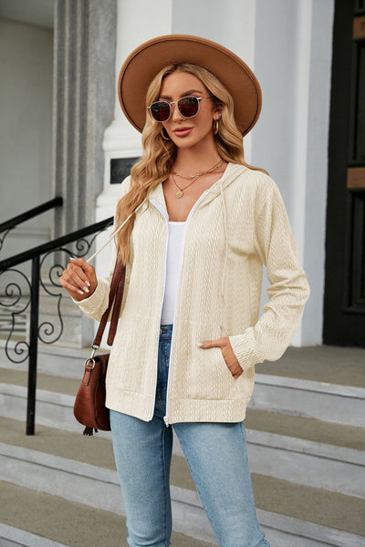 Loose Long Sleeve Zipper Pocket Coat