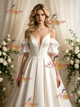 Ivory Satin Spaghetti Straps Wedding Dress