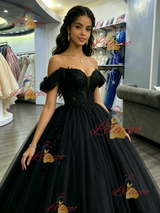 Black Tulle Off the Shoulder Quinceanera Dress