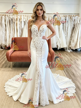 White Mermaid Strapless Appliques Wedding Dress