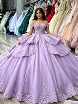 Purple Tulle Straps Appliques Quinceanera Dress