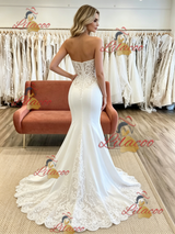 White Mermaid Strapless Appliques Wedding Dress