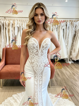 White Mermaid Strapless Appliques Wedding Dress