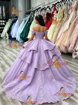 Purple Tulle Straps Appliques Quinceanera Dress