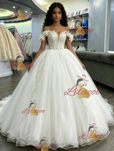 White Tulle Off the Shoulder Appliques Quinceanera Dress