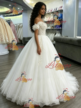 White Tulle Off the Shoulder Appliques Quinceanera Dress