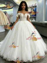 White Tulle Off the Shoulder Appliques Quinceanera Dress