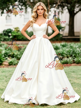 White Satin Straps Wedding Dres