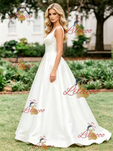 White Satin Straps Wedding Dres