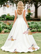 White Satin Straps Wedding Dres