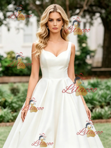 White Satin Straps Wedding Dres