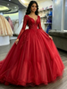 Red Tulle V-neck Appliques Quinceanera Dress