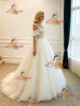White Tulle Straps Lace Wedding Dress