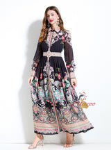 Retro Printed Long Sleeve Dress