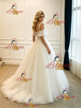White Tulle Straps Lace Wedding Dress