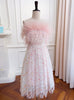 Pink Sequins Strapless Feather Prom Dress