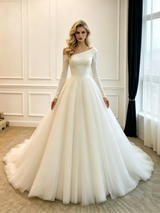 Ivory White Long Sleeve Wedding Dress
