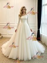 Ivory White Long Sleeve Wedding Dress
