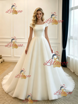 White Tulle Cap Sleeve Wedding Dres