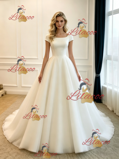 White Tulle Cap Sleeve Wedding Dres