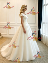 White Tulle Cap Sleeve Wedding Dres