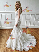 White Mermaid V-neck Long Sleeve Wedding Dress