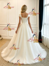 White Tulle Cap Sleeve Wedding Dres
