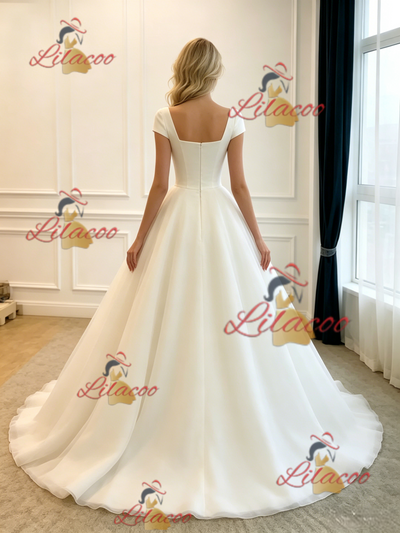 White Tulle Cap Sleeve Wedding Dres