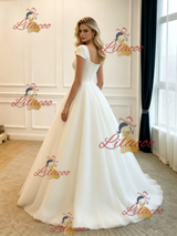 White Tulle Cap Sleeve Wedding Dres