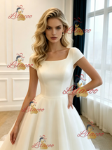 White Tulle Cap Sleeve Wedding Dres