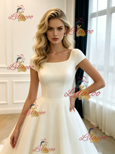 White Tulle Cap Sleeve Wedding Dres
