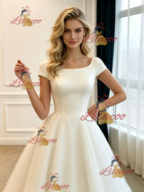 White Tulle Cap Sleeve Wedding Dres