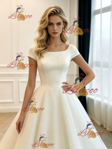White Tulle Cap Sleeve Wedding Dres