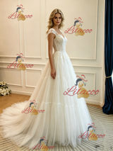 White Tulle Straps Lace Wedding Dress