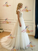 White Tulle Straps Lace Wedding Dress