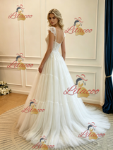 White Tulle Straps Lace Wedding Dress
