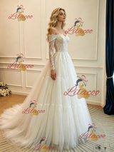 White Tulle Lace Long Sleeve Wedding Dress