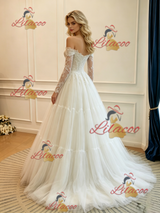 White Tulle Lace Long Sleeve Wedding Dress