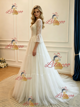 White Tulle Lace Long Sleeve Wedding Dress