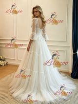White Tulle Lace Long Sleeve Wedding Dress